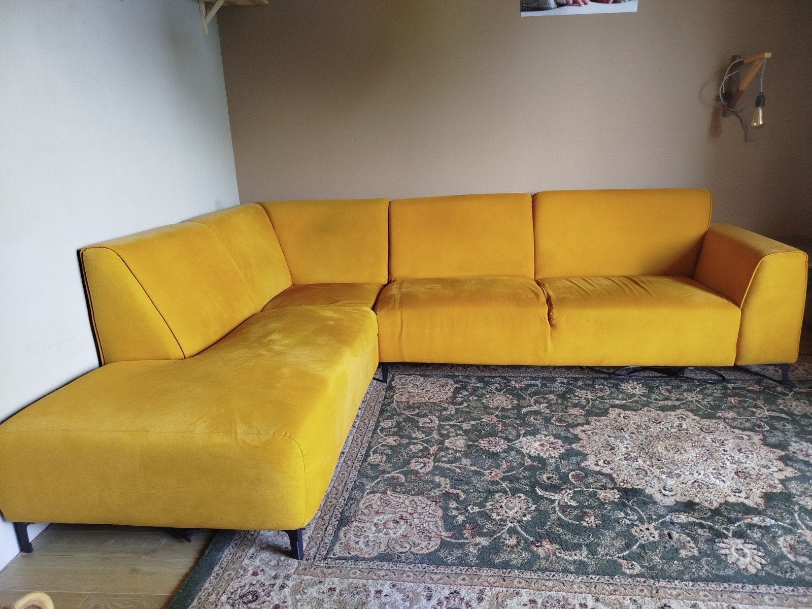 Gele hoekbank, Huis en Inrichting, Ophalen, Modern, Comfortabel, 250 tot 300 cm, Gebruikt