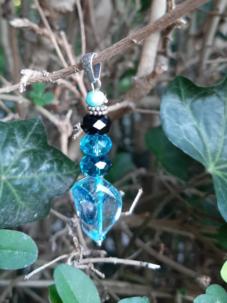 Hanger Bertrie kwarts-kristalglas facet-swarovski zilver, Ophalen, Blauw, Nieuw, Met edelsteen