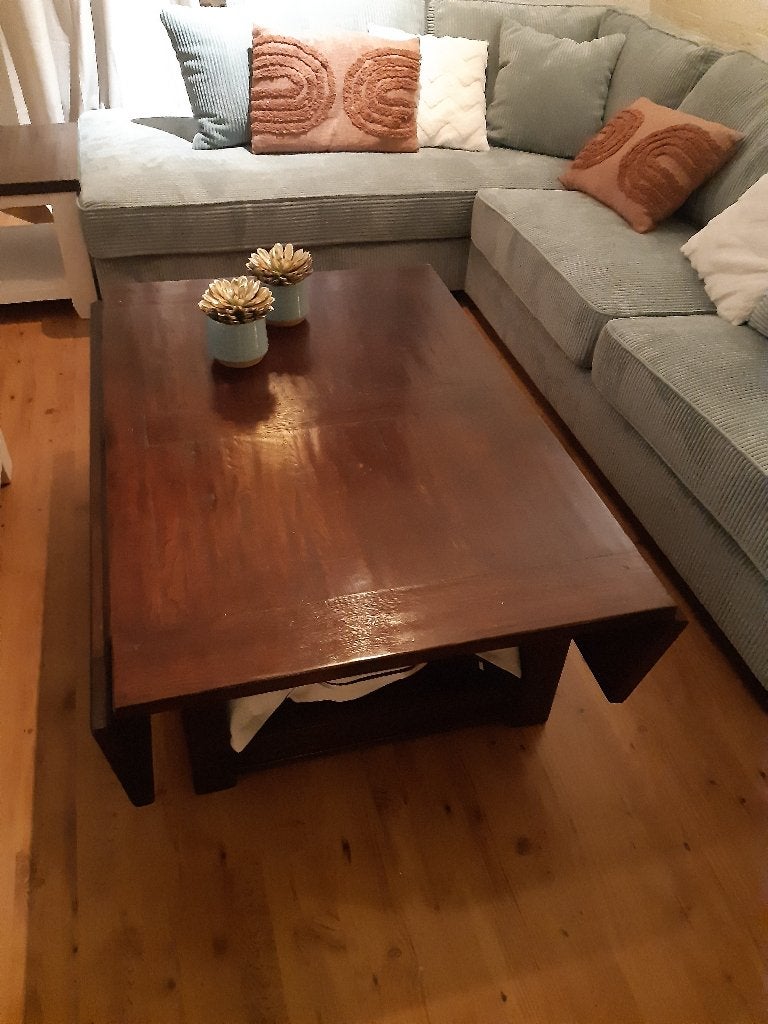 Salontafel met uitklapbare "vleugels", Huis en Inrichting, Tafels | Salontafels, Ophalen, Strak, Gebruikt, 100 tot 150 cm