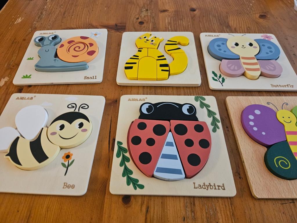 Houten puzzels: lieveheersbeestje en vlinders, Ophalen, 2 tot 4 jaar, Gebruikt, Van hout