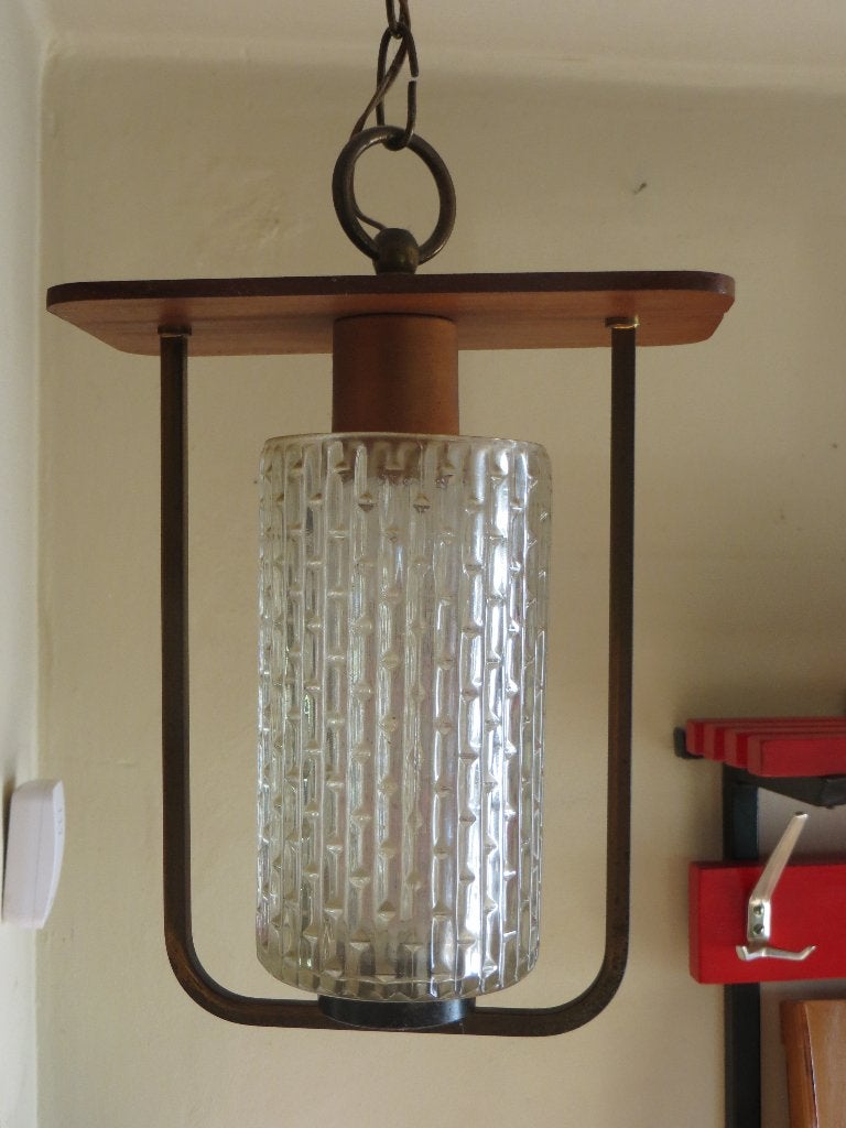 Vintage hanglamp. Teak / glas. Deens design. Mid century, Huis en Inrichting, Lampen | Hanglampen, Ophalen, Gebruikt, Vintage