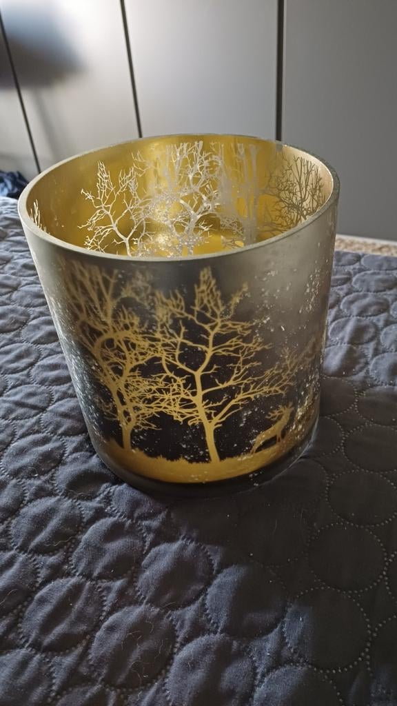 Gouden theelicht houder met boom motief, Ophalen, Overige materialen, Overige kleuren, Zo goed als nieuw