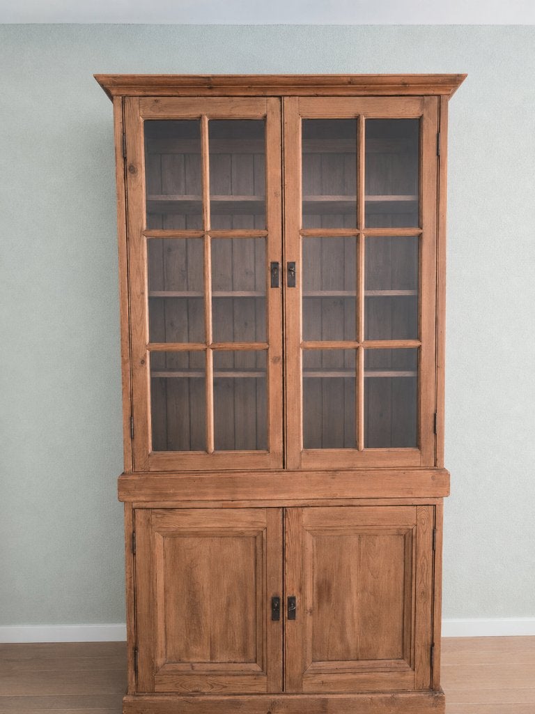 Mooie landelijke houten buffetkast / vitrinekast, Huis en Inrichting, Ophalen, Overige materialen, Met deur(en), 100 tot 150 cm