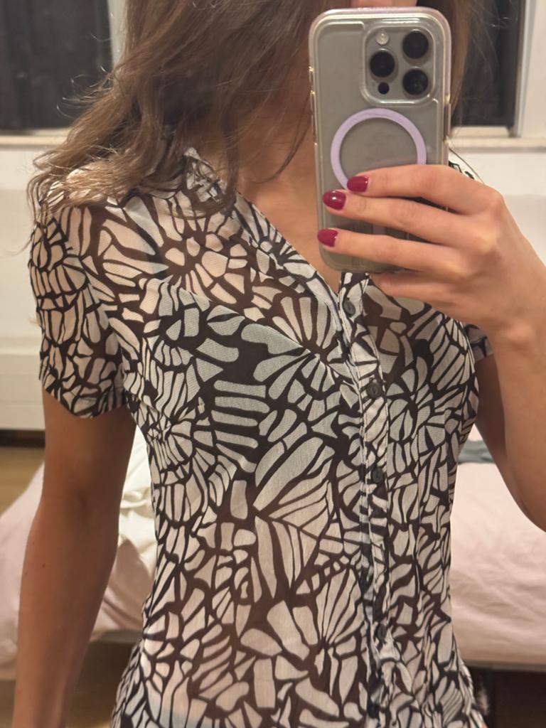 Transparante blouse met print, Ophalen, Zo goed als nieuw, Maat 36 (S), Zwart