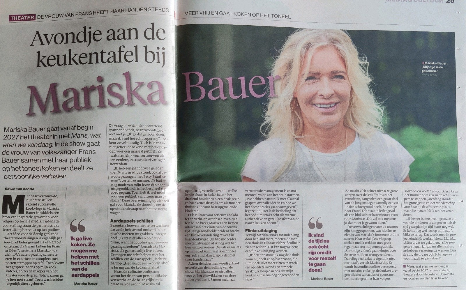 Mariska Bauer krantenartikel krantenknipsel, Ophalen of Verzenden, 1980 tot heden, Nederland, Knipsel(s)