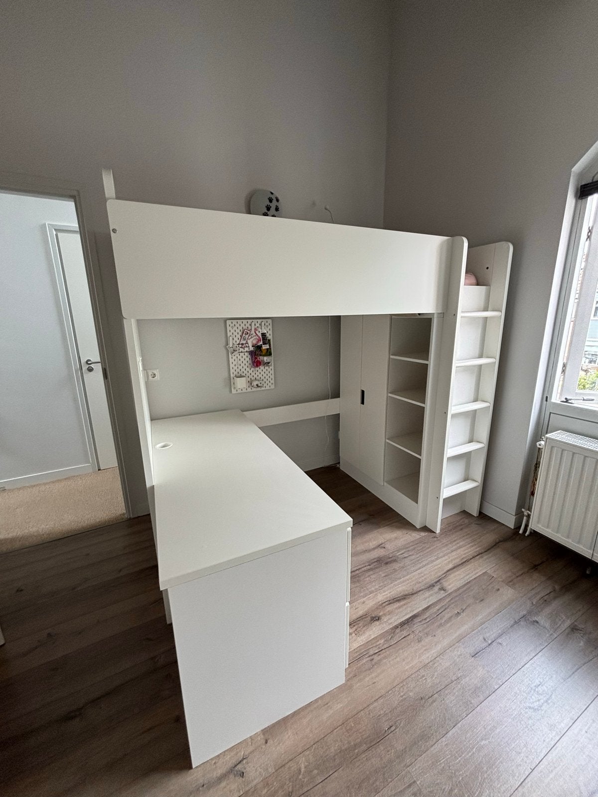 IKEA Hoogslaper met Bureau en Kast - Wit, Ophalen, Gebruikt, Eenpersoons, 200 cm
