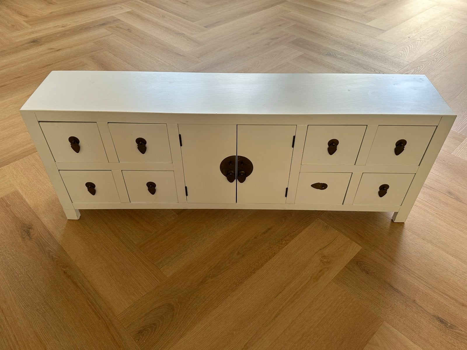 Klein wit Chinees dressoir met lades en deuren, Ophalen, Gebruikt, 100 tot 150 cm, Minder dan 25 cm