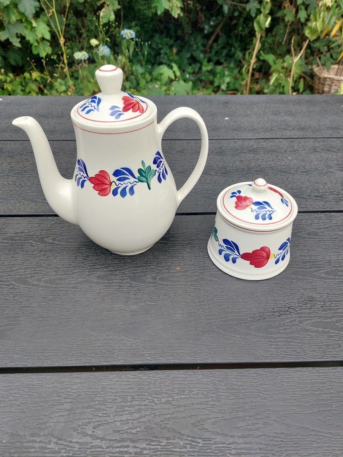 Boch vintage Boerenbont koffiepot/ theepot en suikerpotje, Ophalen of Verzenden