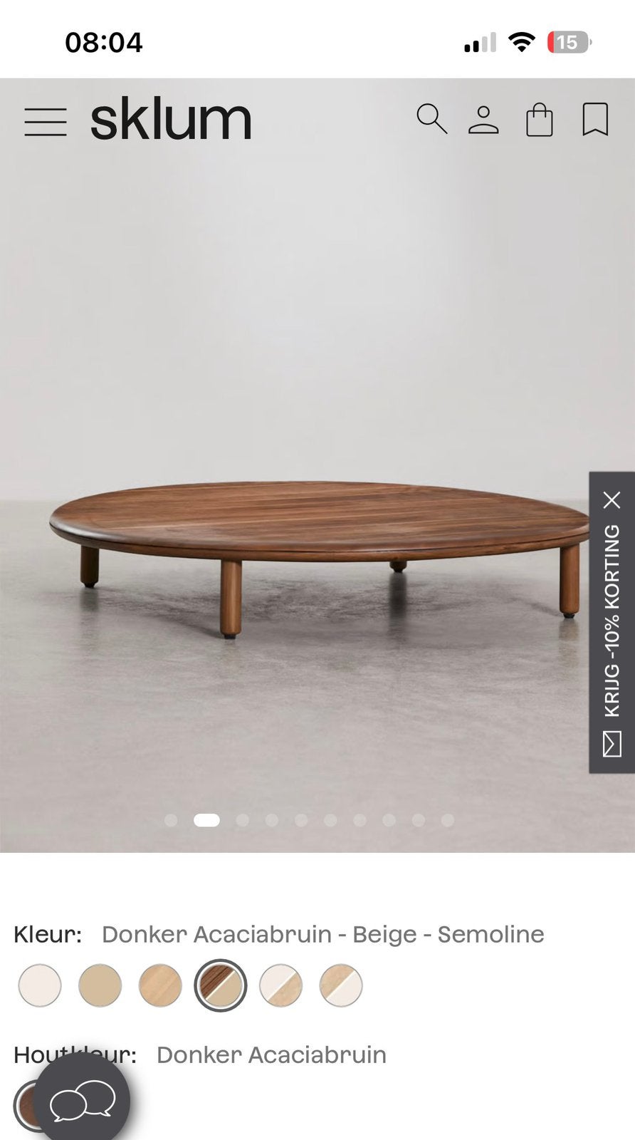 New Sklum 'Olivia' Acaciahouten Salontafel - 100cm, Ophalen, Rond, Nieuw, 50 tot 100 cm
