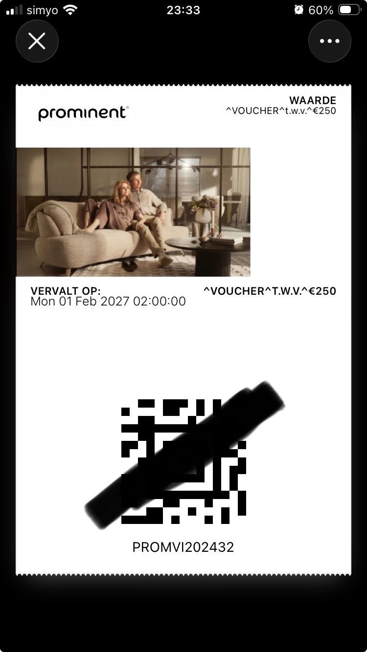 Voucher prominent, Eén persoon, Kortingsbon, Warenhuis- of Winkelbon