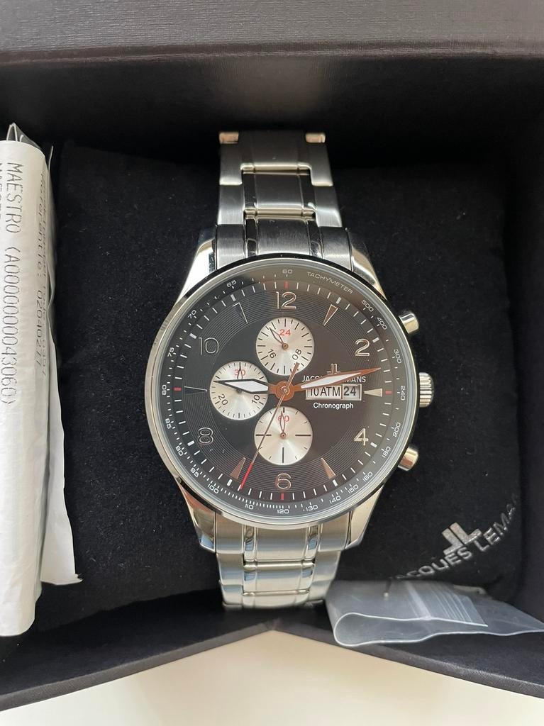 Jacques Lemans herenhorloge met RVS band, Overige merken, Staal, Staal, Verzenden