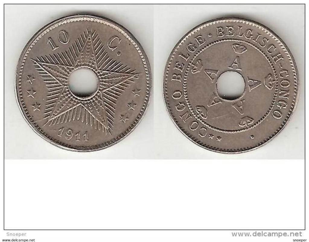 belgian congo 10 centimes 1911 km 18 unc catalog val 25 euro, Verzenden, Overige landen, Losse munt