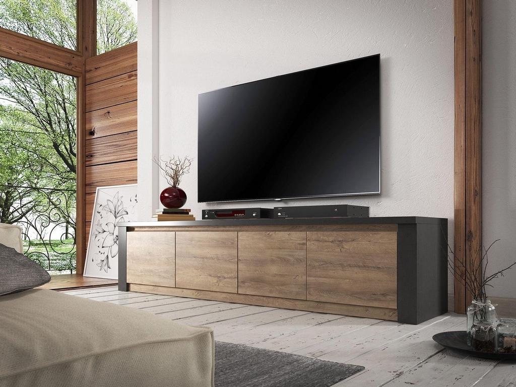 Meubella TV-meubel Monaco Eiken Grijs 170 cm, Ophalen, Gebruikt, 150 tot 200 cm, Minder dan 100 cm