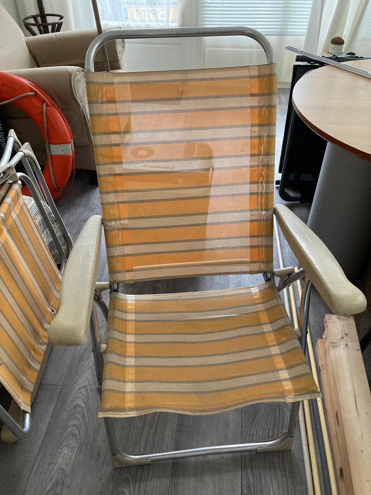 Vintage Campingstoelen - Geel/Wit Gestreept, Ophalen, Gebruikt, Campingstoel