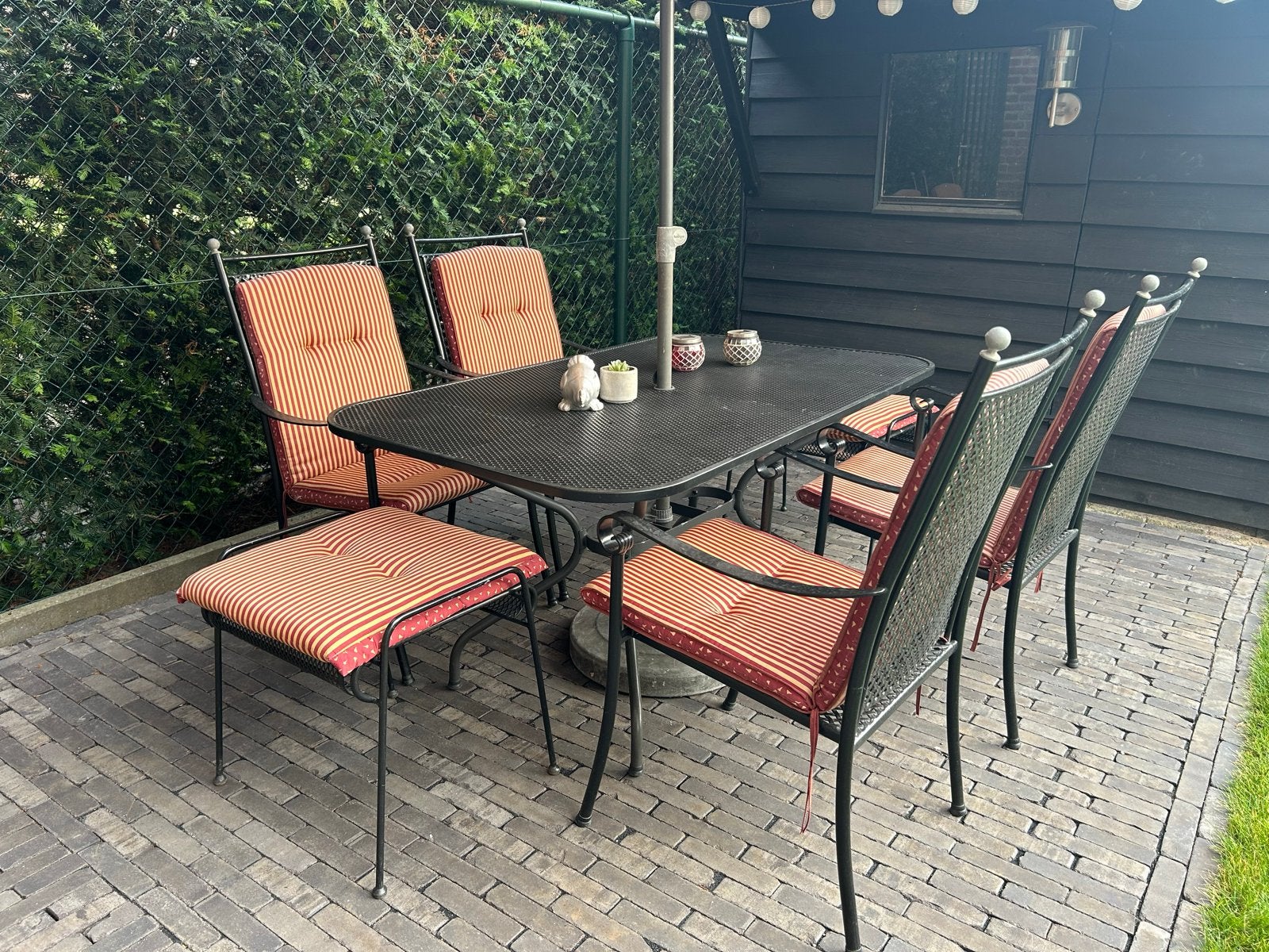 Vintage tuinset met parasol en accessoires, Tuin en Terras, Ophalen, Gebruikt, Eettafel, Tuinset