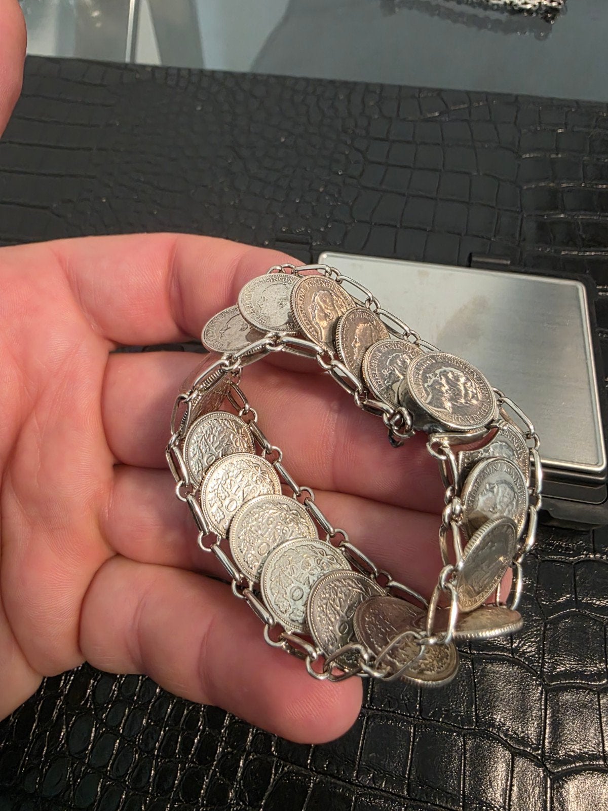 Zilveren armband met Wilhelmina munten 32 gram, Ophalen of Verzenden, Gebruikt, Zilver, Zilver