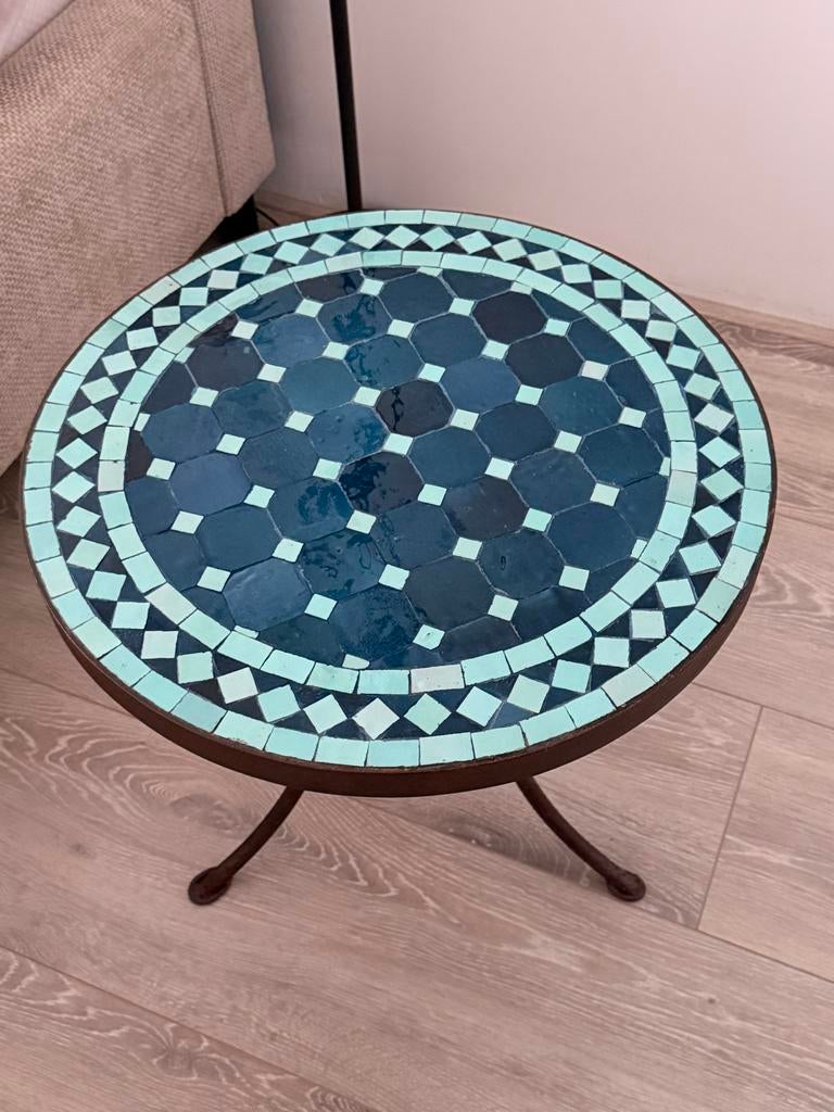 Nieuwe Mozaïek Bijzettafel - Blauw & Turquoise - 50 cm, 45 tot 60 cm, Overige materialen, Minder dan 55 cm, Rond