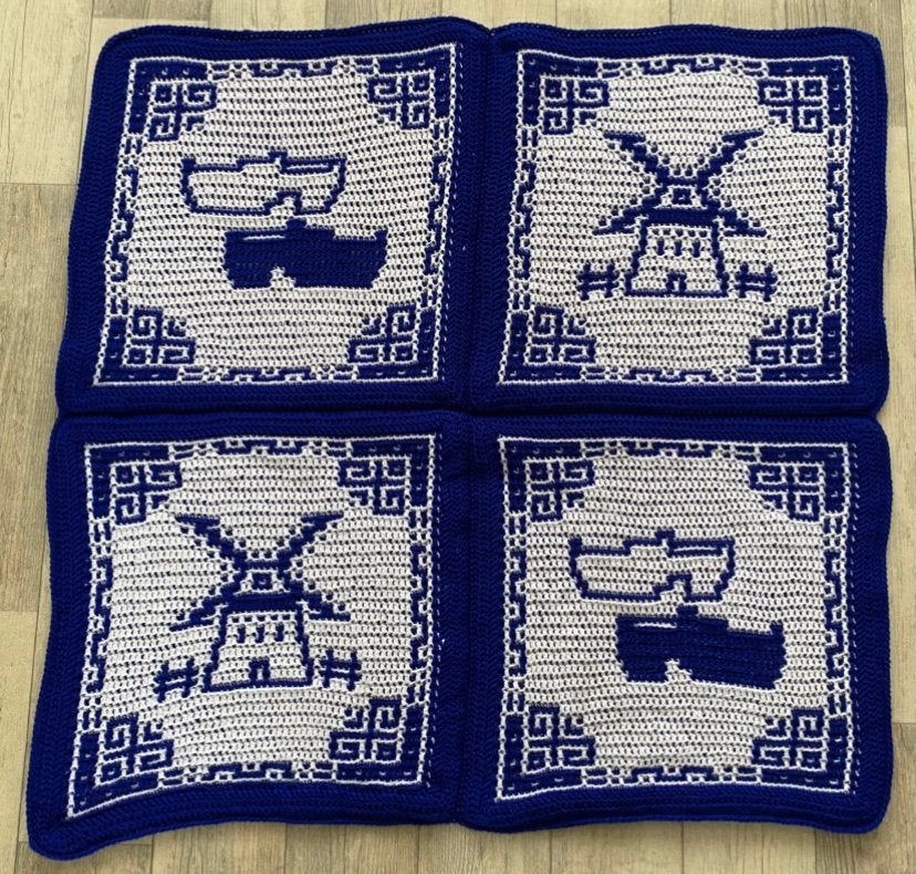 Delft Tegeltjes blanket, 100 cm, Handgemaakt, Acryl, Nieuw