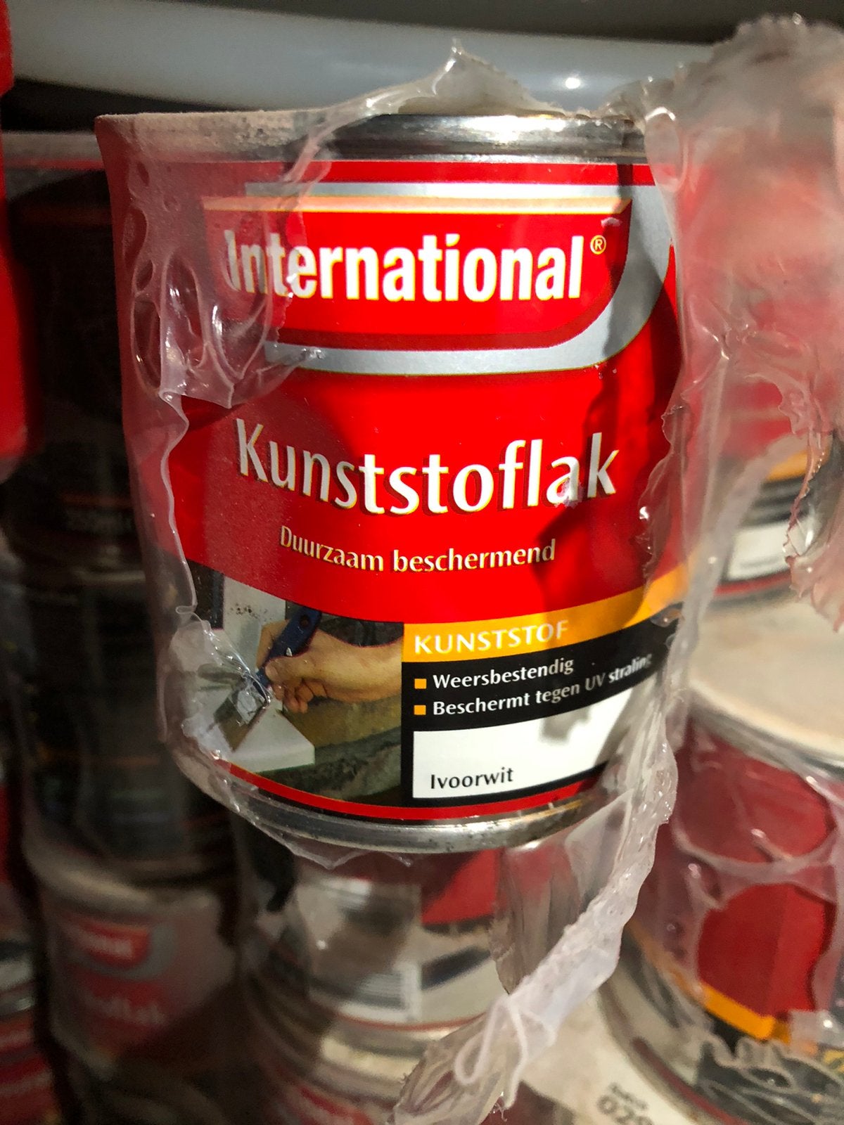 Lak kunststof / hout ivoorwit. Blik beschadigd, verf goed, Wit, Nieuw, Ophalen of Verzenden, Lak
