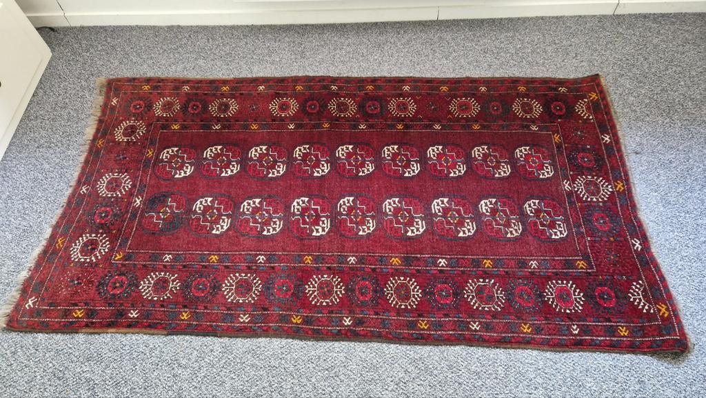 Vintage Handgeknoopt Perzisch Tapijt - Rood met Medaillons, Ophalen