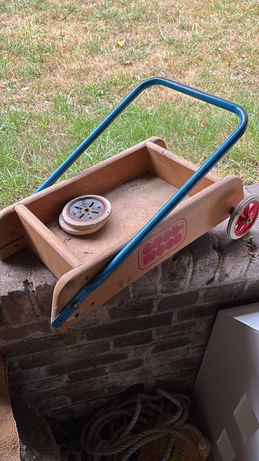 Vintage houten bolderkar met los wiel - opknapper, Caravans en Kamperen, Bolderkarren, Ophalen, Gebruikt