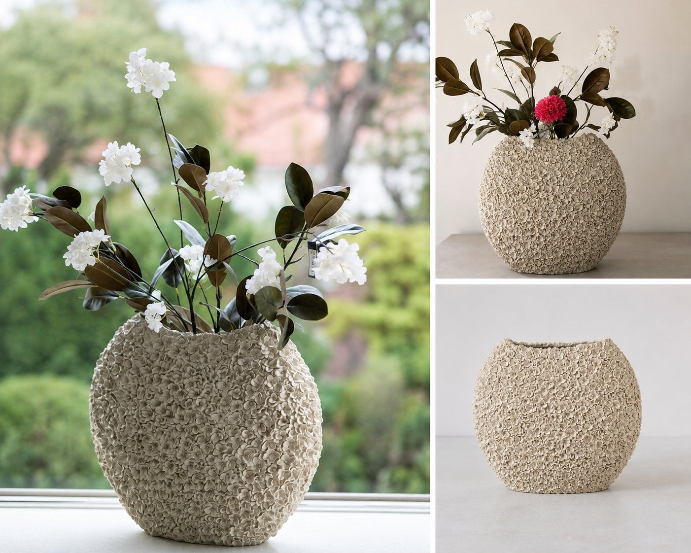 Colmore grote design vaas beige, Ophalen, Rond, Zo goed als nieuw, Minder dan 25 cm