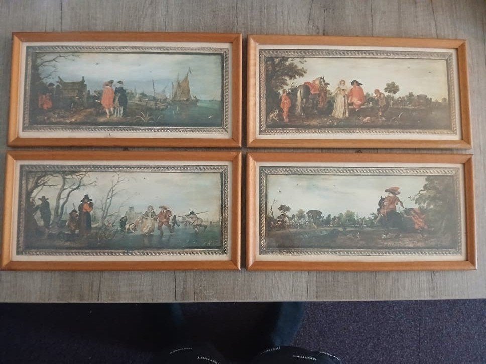 Echte Set van 4 klassieke schilderijen (Atelier lammers), Ophalen, Origineel werk