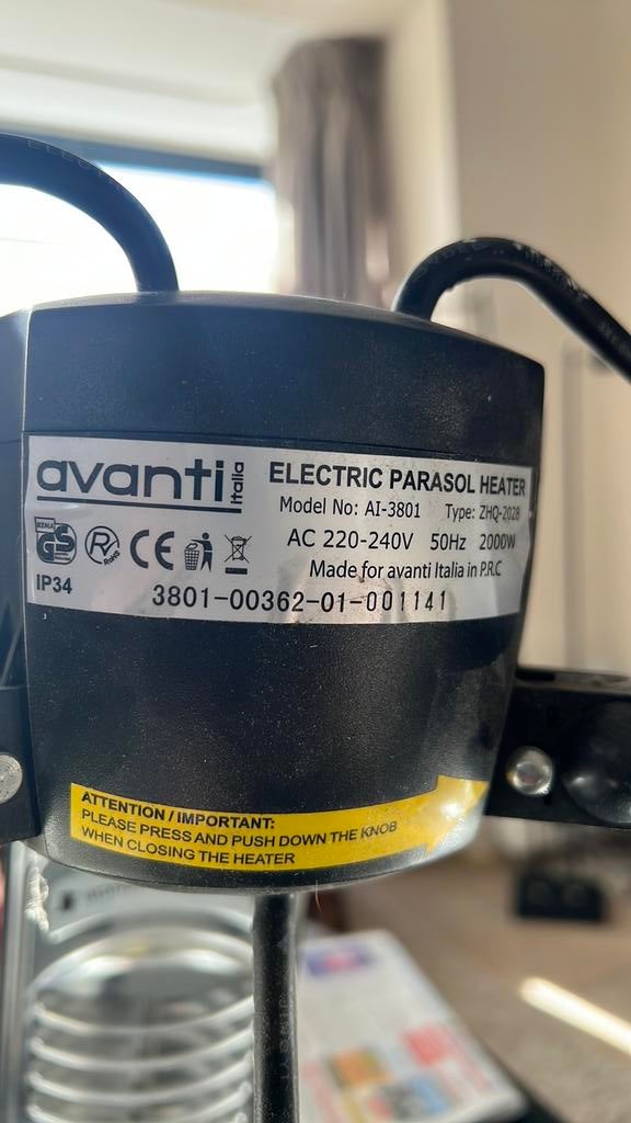 Terrasheater voor aan parasol 2000 watt!, Ophalen of Verzenden, Zo goed als nieuw