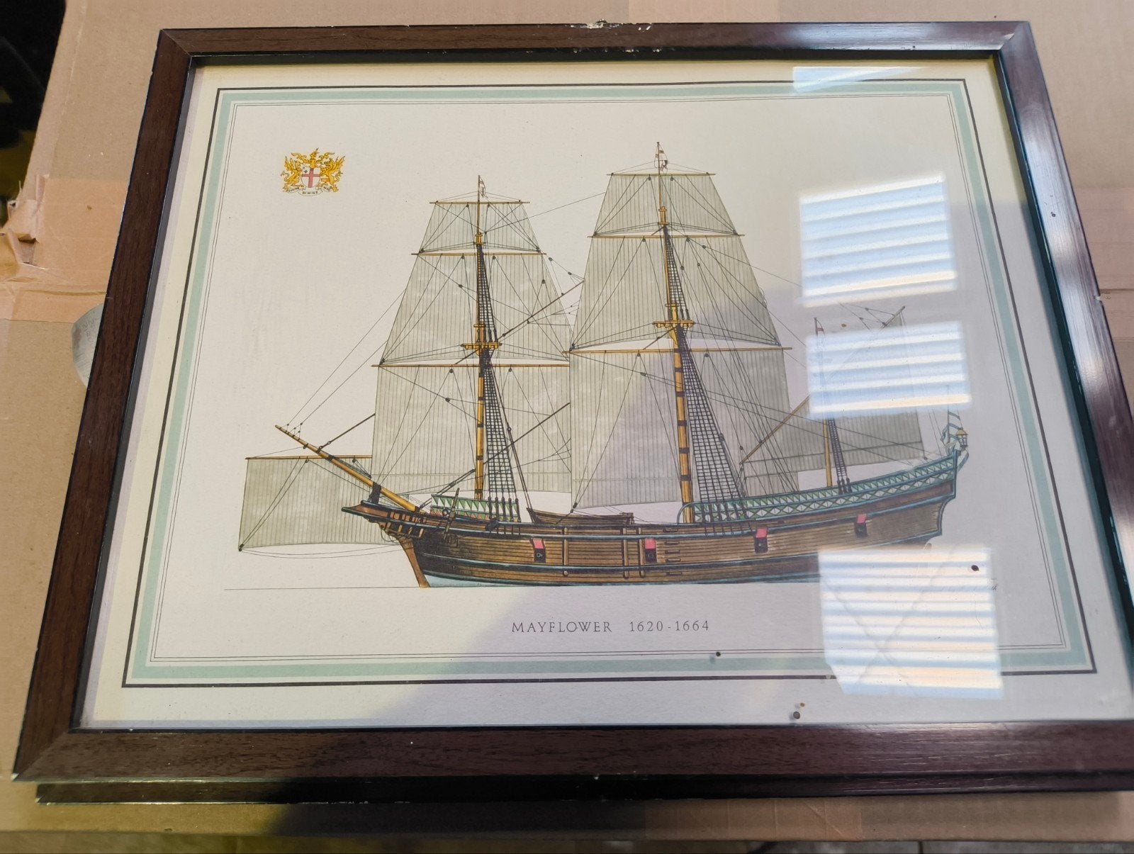 Schilderij H.m s Golden Hind en Mayflower 1620, Maritiem / water, Overige stijlen, Achter glas, Ophalen of Verzenden