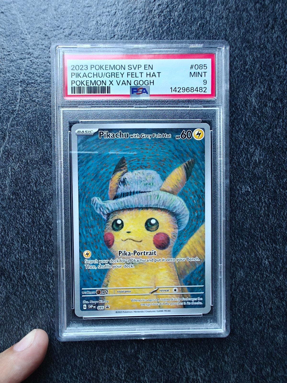 PSA 9 Pikachu Van Gogh Grey Velt Hat Promo, Ophalen, Nieuw, Losse kaart