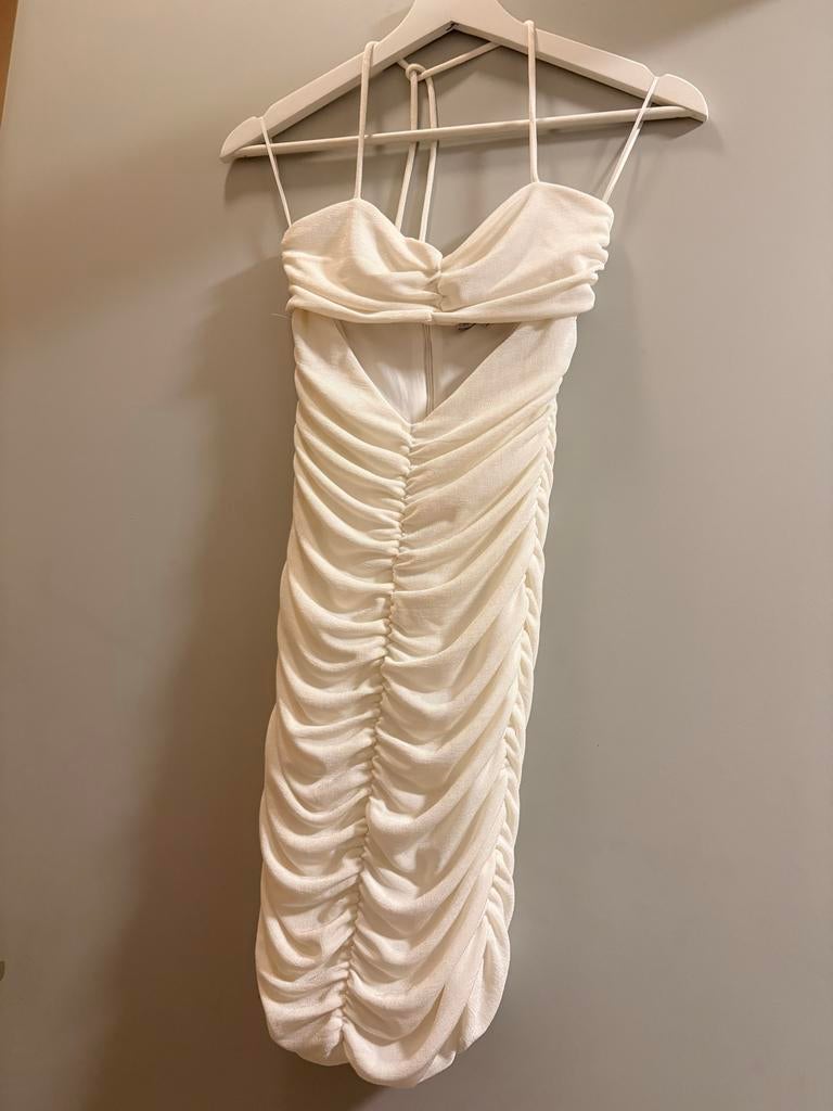 Fashion Nova Witte Ruched Mini Jurk XS, Kleding | Dames, Wit, Ophalen of Verzenden, Zo goed als nieuw, Maat 34 (XS) of kleiner