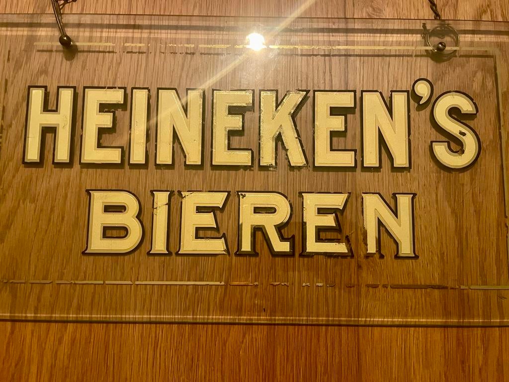 Vintage Heineken's Bieren Reclamebord Glas, Verzamelen, Merken en Reclamevoorwerpen, Ophalen of Verzenden, Gebruikt, Reclamebord