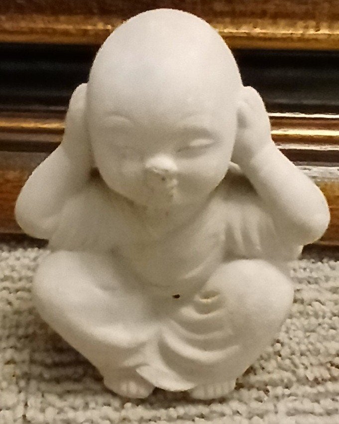 Kleine witte Boeddha - Horen, Zien, Zwijgen, Ophalen of Verzenden, Gebruikt, Steen/keramiek, Wit