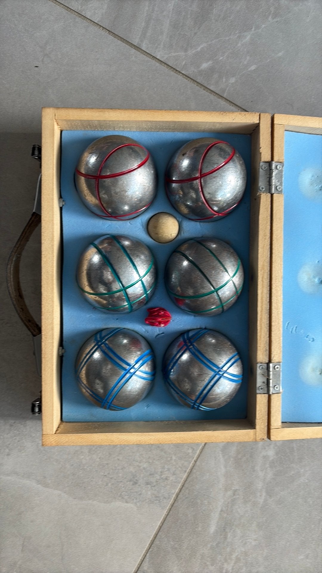 Complete jeu-de-boules set in houten koffer, Ophalen of Verzenden, Zo goed als nieuw, Bal