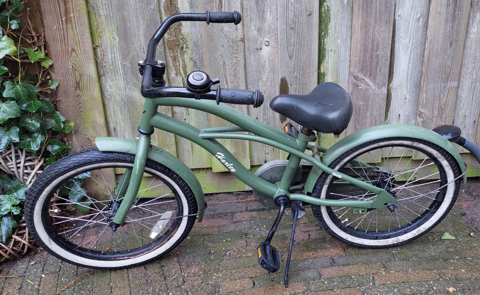 Stoere Nogan Harley kinderfiets - Groen - 18 inch, Fietsen en Brommers, Ophalen, Gebruikt, 18 inch, Terugtraprem