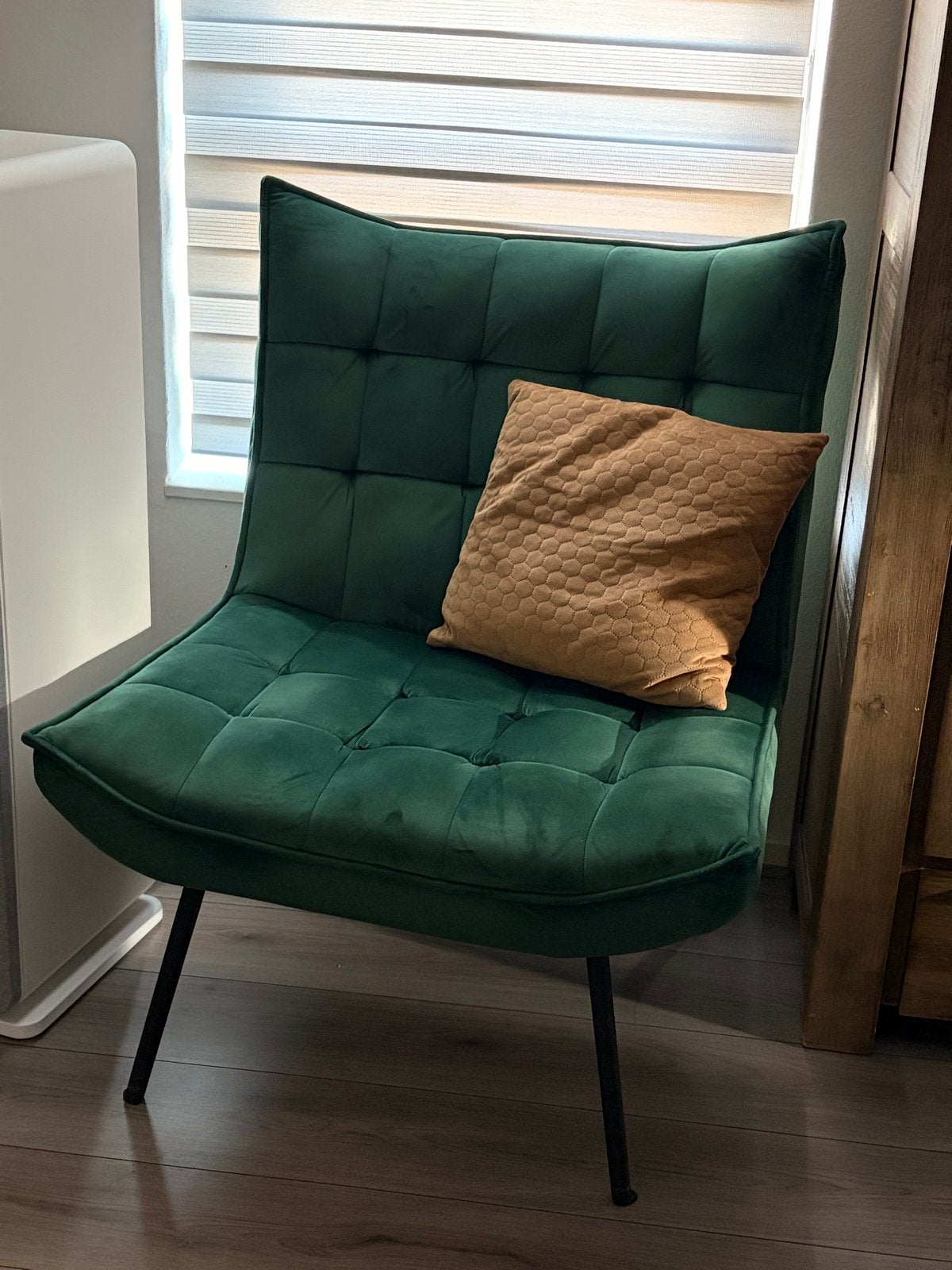 Stijlvolle Groene Velours Fauteuil, Ophalen, 75 tot 100 cm, Zo goed als nieuw, Stof