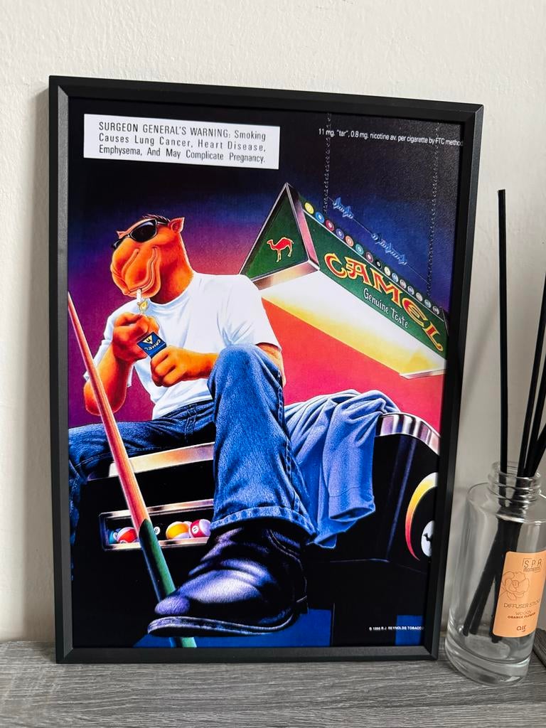 Camel Poster met Zwarte Lijst - 21x30cm, Verzamelen, Rechthoekig Staand, Met lijst, A4 of kleiner, Ophalen of Verzenden