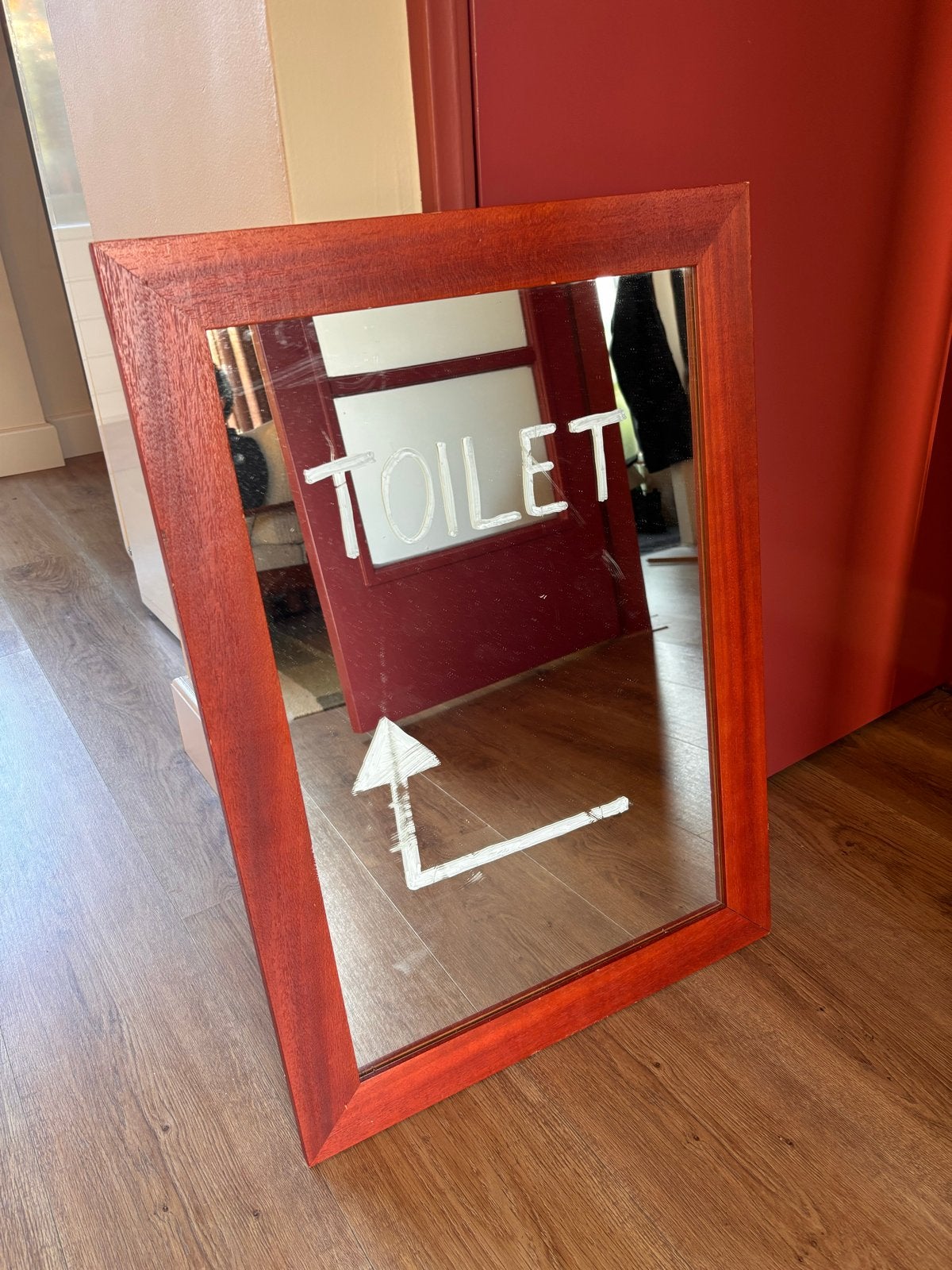 Grote houten spiegel, 50x70 cm, Ophalen, Gebruikt, Minder dan 100 cm, Rechthoekig