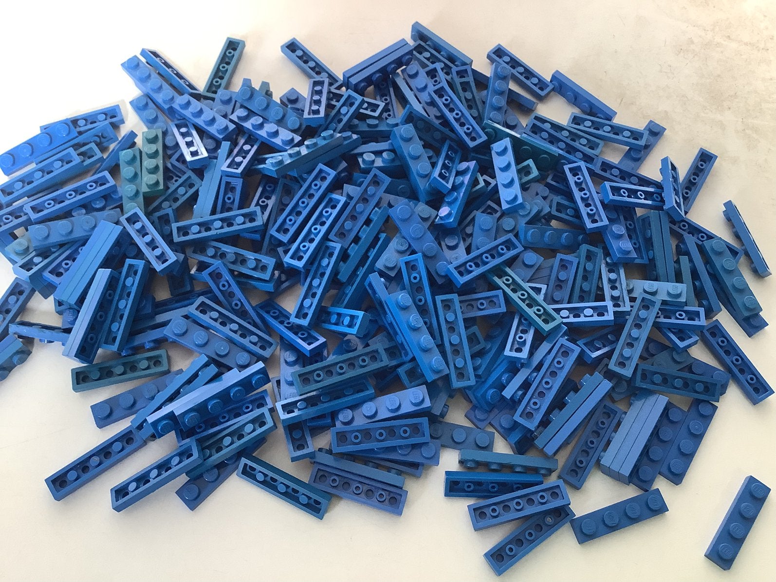 Lego plaat 1x4 blauw, Ophalen of Verzenden, Gebruikt, Losse stenen, Lego