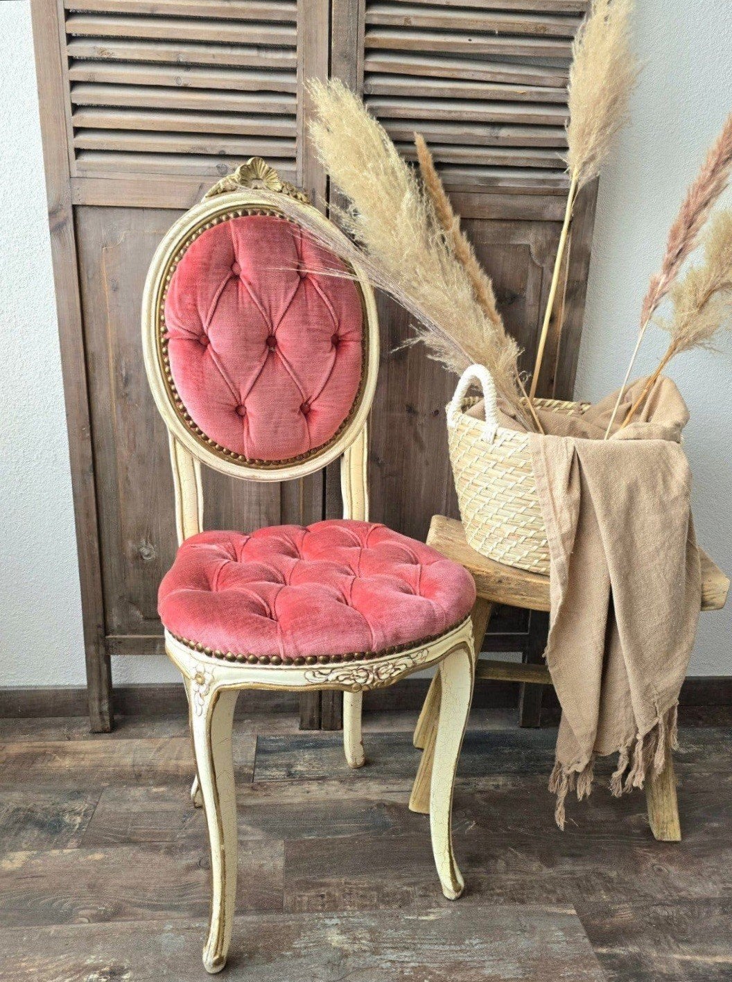 Vintage Barok Stoel met Roze Fluweel en Goudaccenten, Ophalen