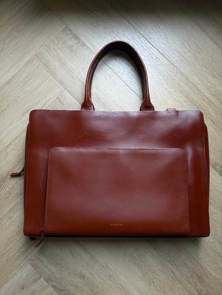 Royal Republiq Cognac Leren Aktetas, Sieraden, Tassen en Uiterlijk, Tassen | Schoudertassen, Overige merken, Gebruikt, Bruin, Verzenden