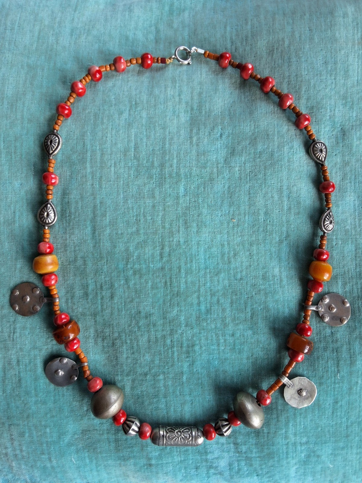 Unieke handgemaakte etnische ketting, Ophalen of Verzenden, Gebruikt, Rood, Overige materialen