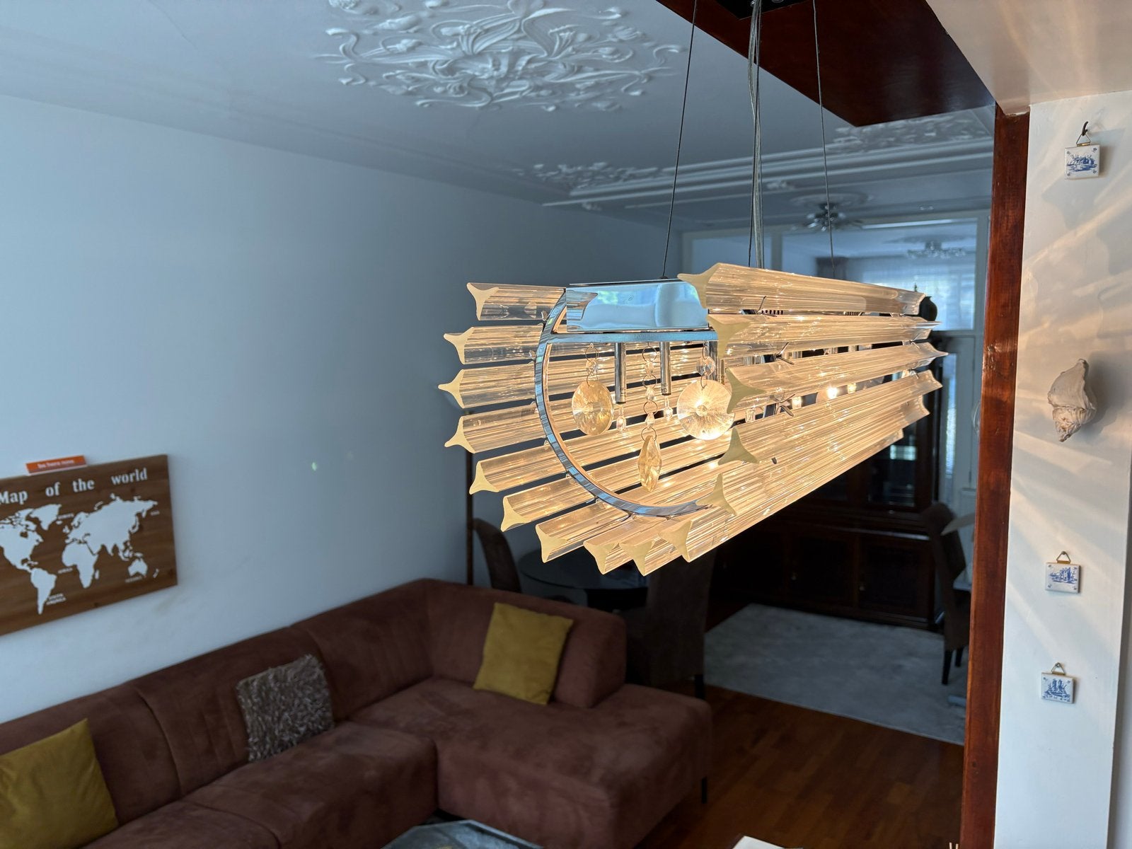 Sfeervolle Kristal Glazen Hanglamp - Prachtig Licht, Ophalen, Zo goed als nieuw, Glas