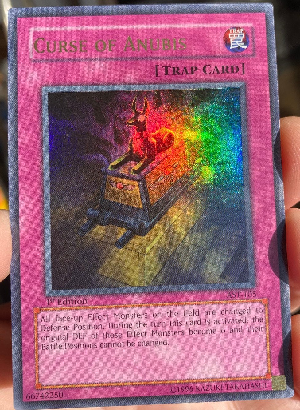 Yu-Gi-Oh! Curse of Anubis AST 1st Edition !, Ophalen of Verzenden, Gebruikt, Losse kaart, Foil