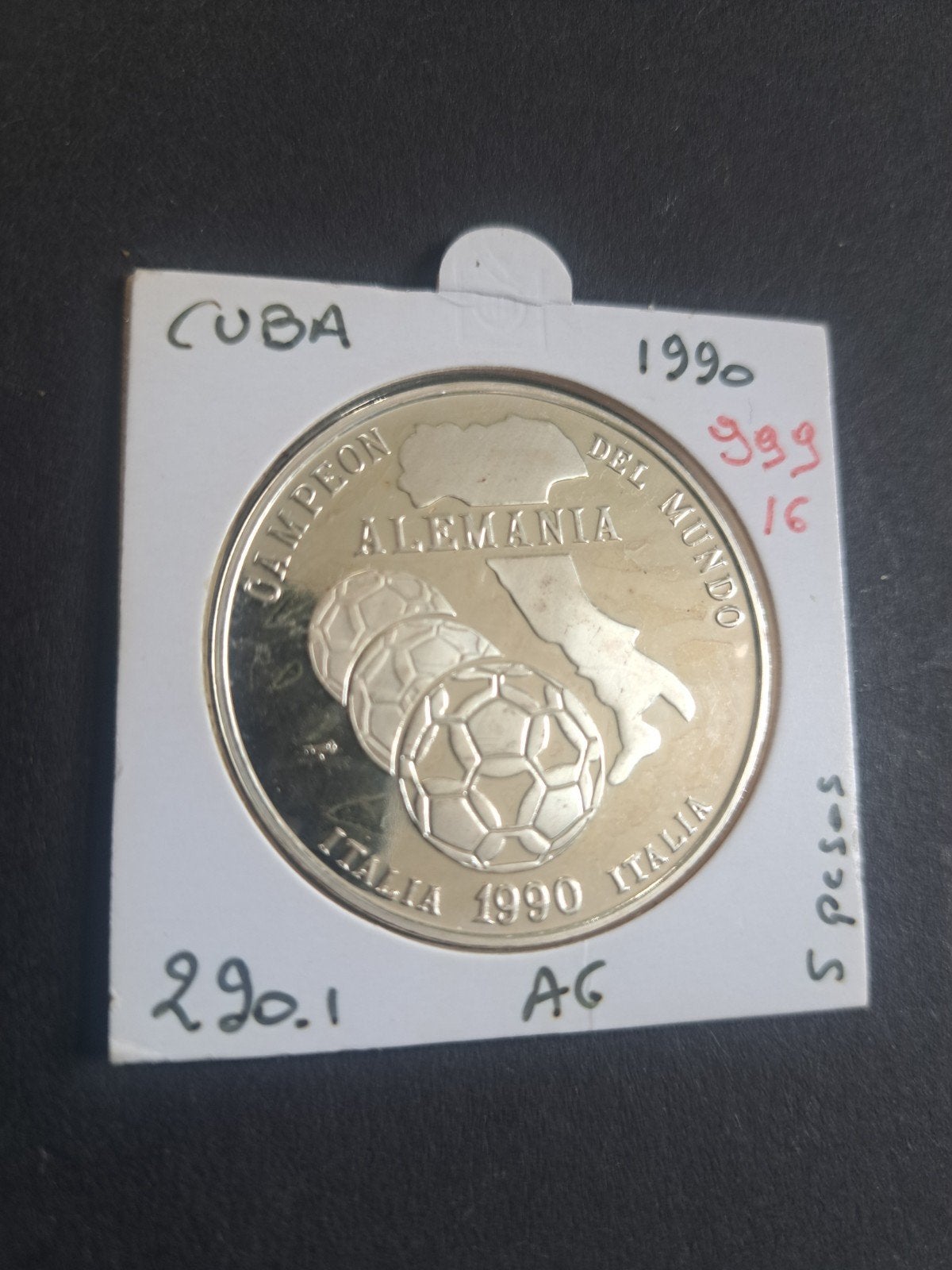 Cuba 5 pesos 1990 proof, Postzegels en Munten, Ophalen of Verzenden, Midden-Amerika, Losse munt, Zilver