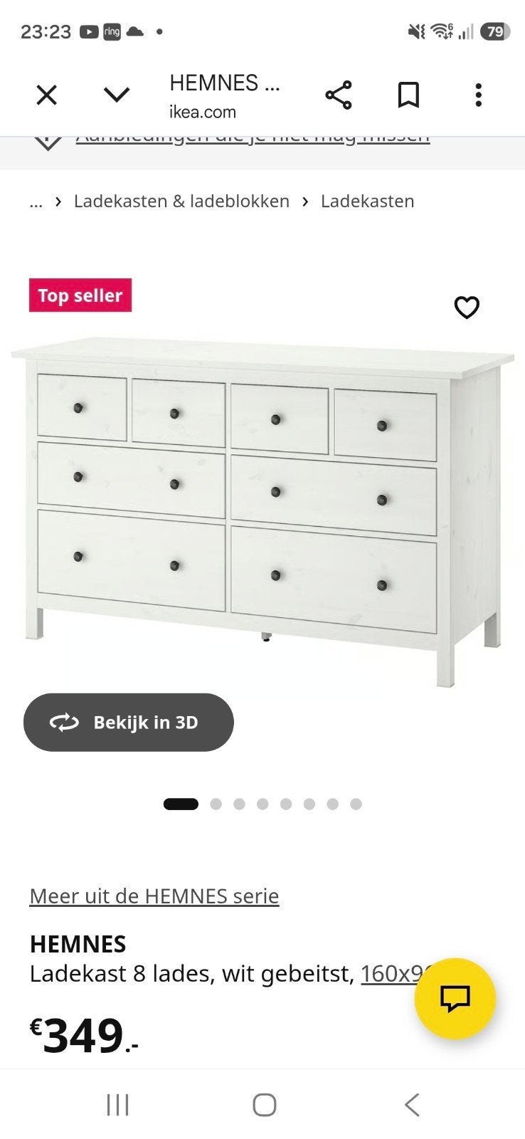 Ikea Hemnes Ladekast, 5 laden of meer, Ophalen, 25 tot 50 cm, Minder dan 100 cm