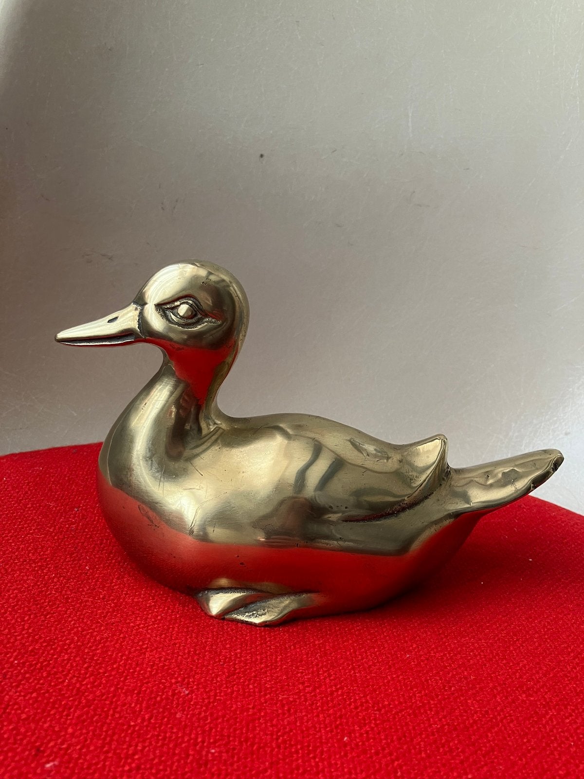 Grote vintage 70 messing koper eend vogel beeld beeldje goud, Verzamelen, Beelden en Beeldjes, Ophalen, Gebruikt, Dier