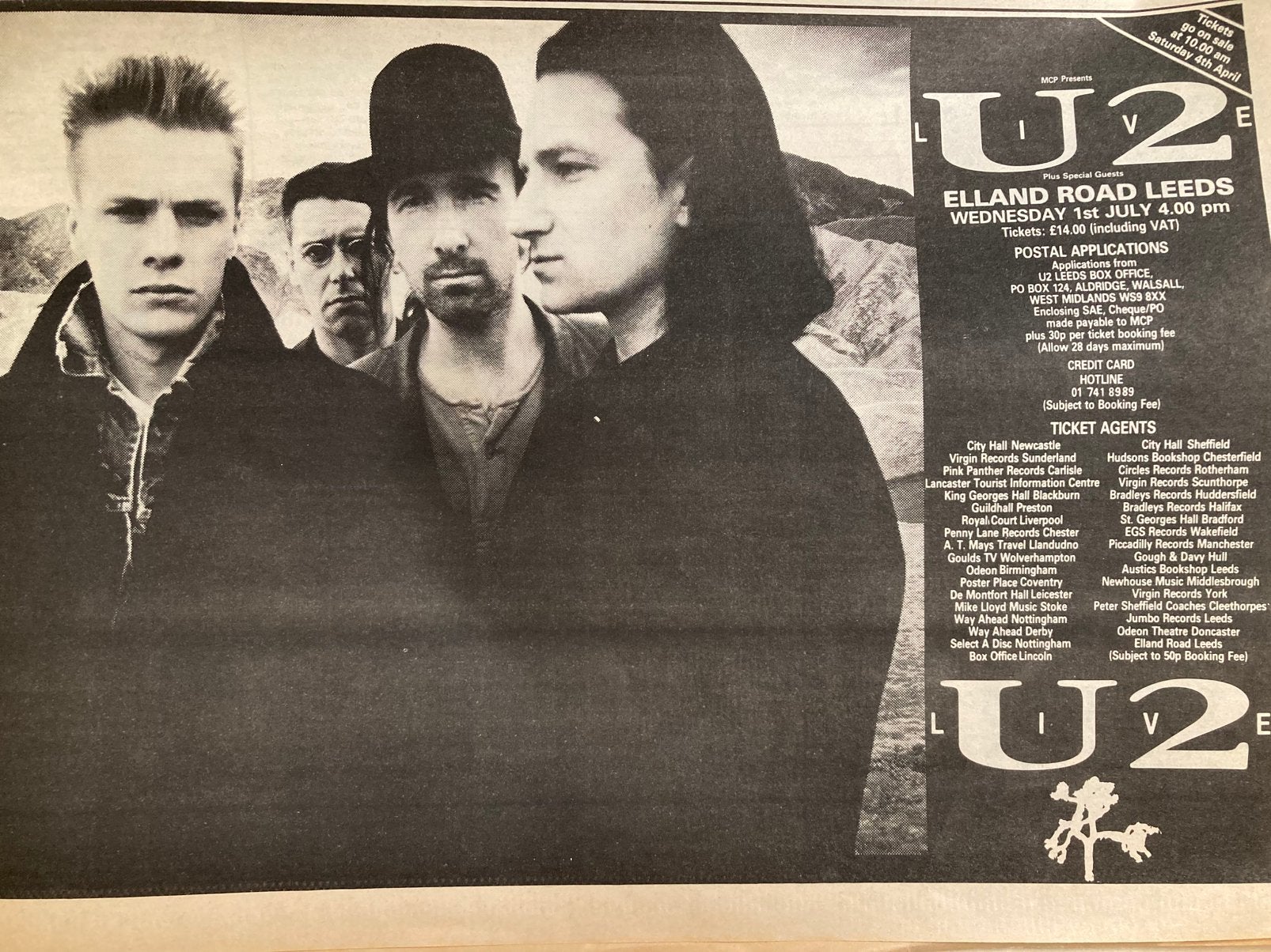 Paginagrote A4 advertentie U2 tour Pretenders World Party, Ophalen of Verzenden, Zo goed als nieuw