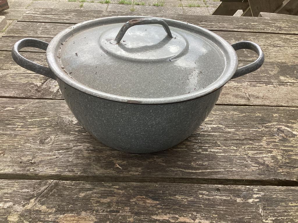 Grote grijs/ blauw geëmailleerde pan, Ophalen of Verzenden, Zo goed als nieuw