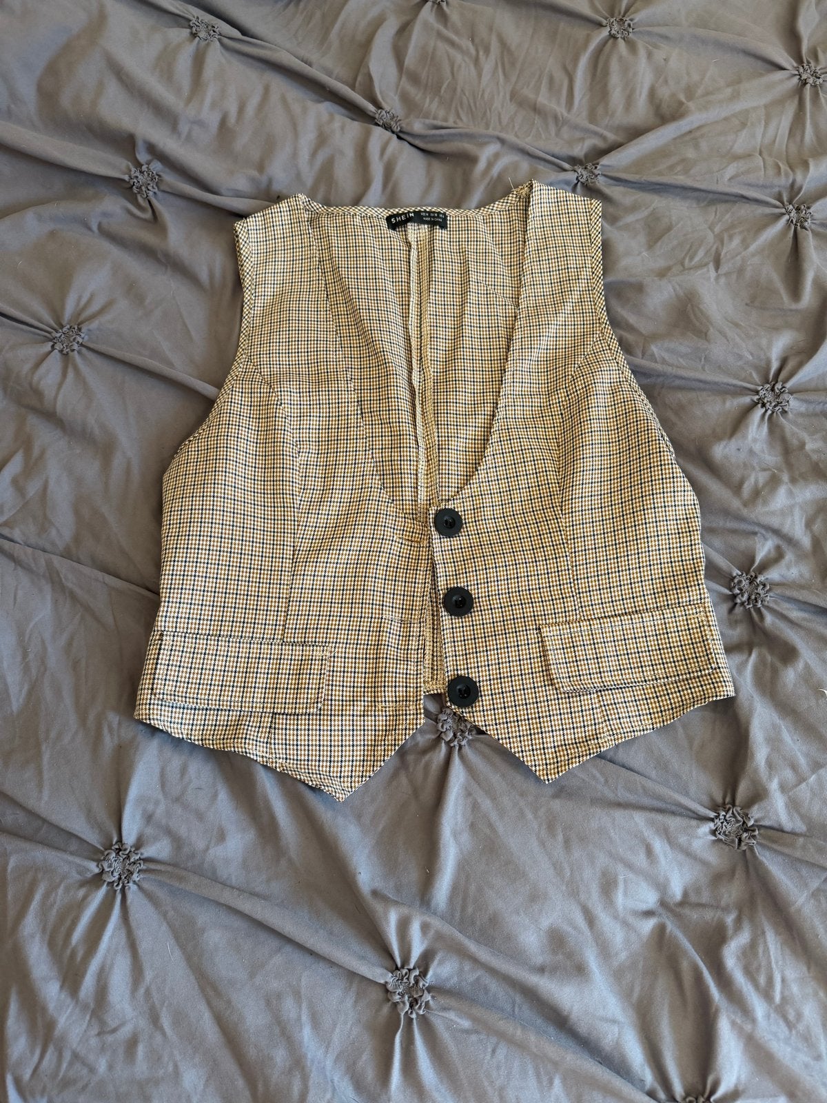 Shein geruite crop gilet - Maat M, Ophalen, Zo goed als nieuw, Maat 38/40 (M), Beige